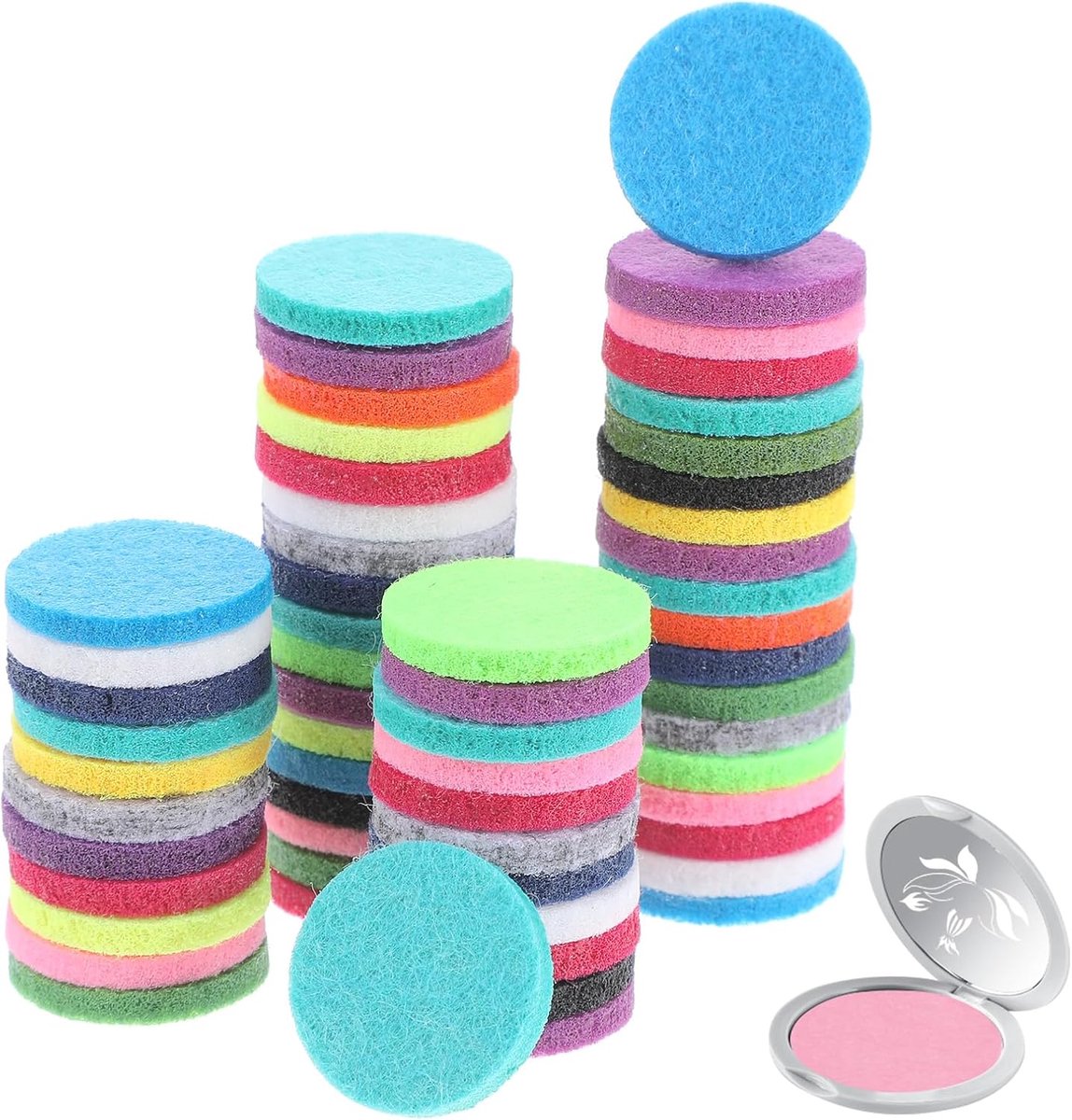 SnelShoppen - 50pcs Kleurige Diffuser Refill Pads 23mm Rond Mini Microfiber Geur Pads voor Luchtbevochtiger en Luchtreiniger Thuis Auto (Multikleur)