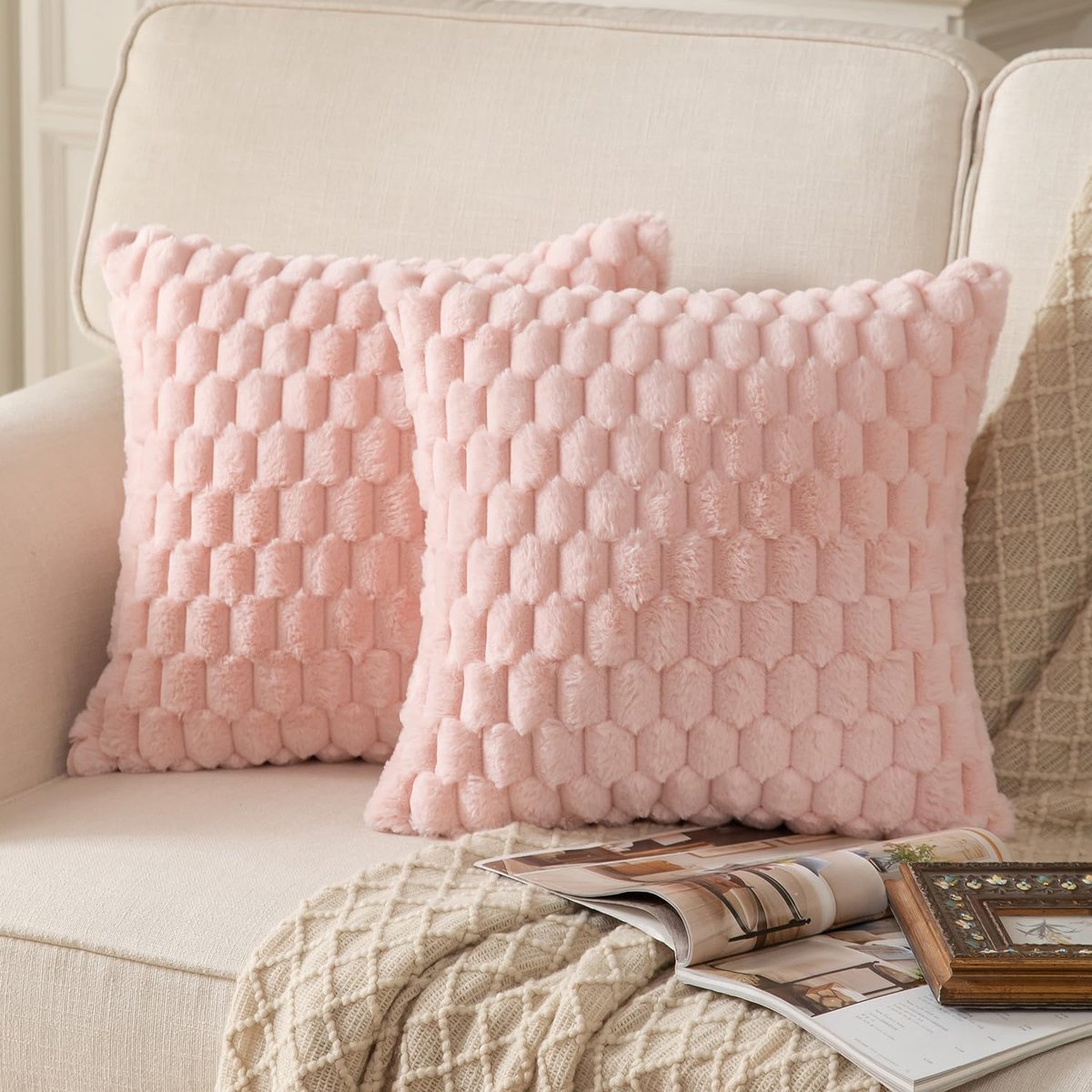 SnelShoppen - Set van 2 Roze Super Zachte Pluche Decoratieve Kussenhoezen 20x20 Inch Wol Velours Kussenhoezen voor Sofa Bed Woonkamer