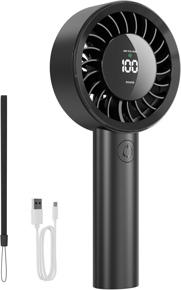 SnelShoppen - Fitabok Fan Portable USB Mini Ventilator met 1-199 Verstelbare Snelheden, LED Scherm, 4000mAh Oplaadbare Batterij, 115° Verstelbare Kant