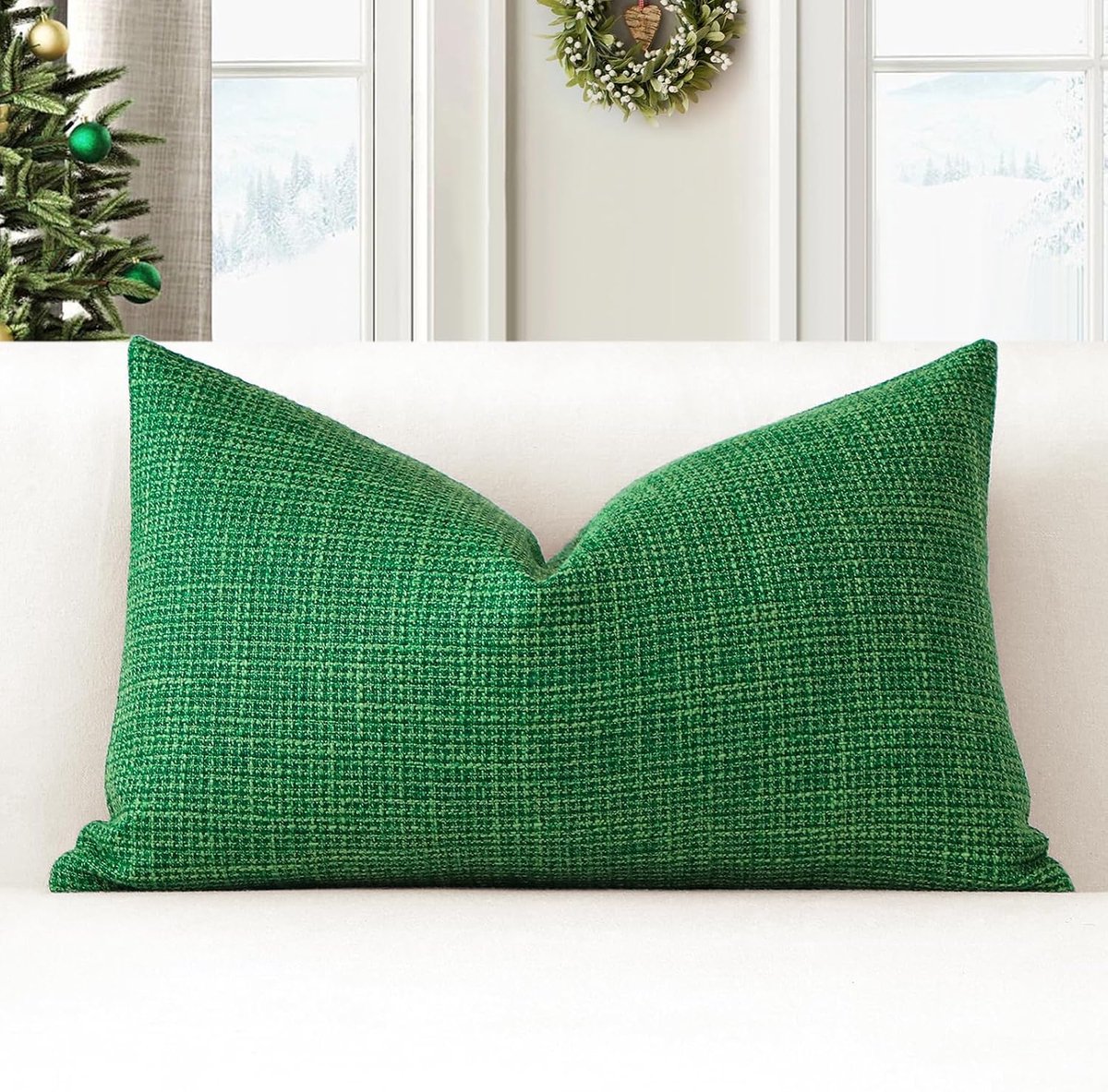 SnelShoppen - Decoratieve Kussenhoezen Set van 1, 40x60 cm, Kussenhoes voor Sofa, Slaapkamer, Auto, Kerstgroen, Polyester Linnen, Ademend, Duurzaam