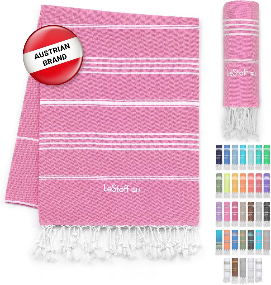 SnelShoppen - Hammam Towel 100% Katoen - Sneldrogend Strandlaken, Badhanddoek, Sauna Towel, Yoga & Sport Towel - 95 x 180 cm, Roze, Ideaal voor Campin