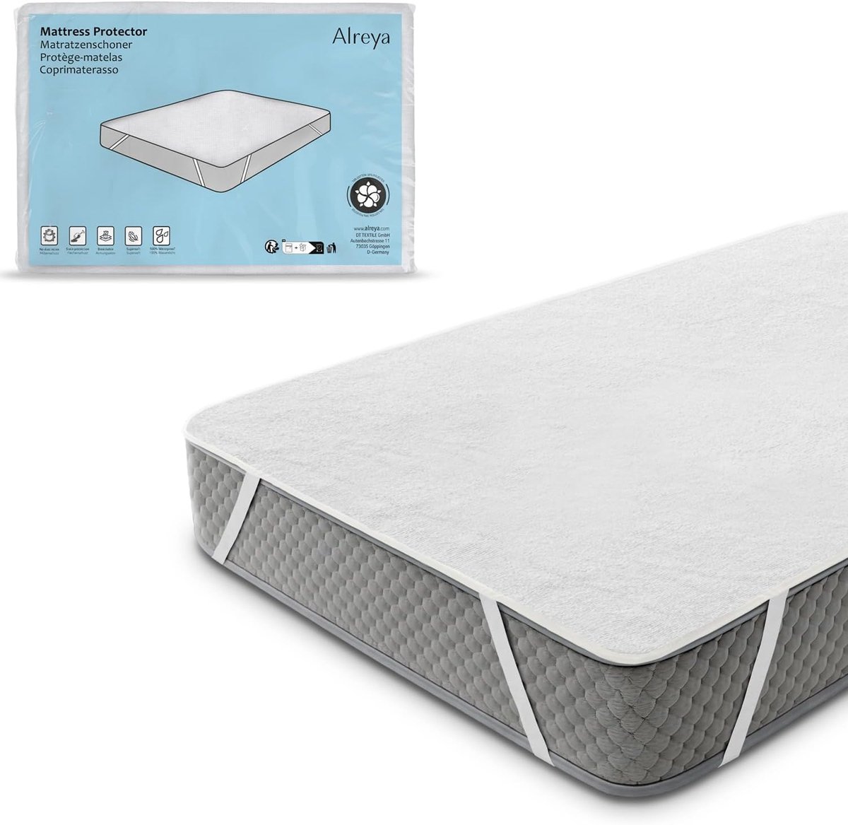 SnelShoppen - Waterdichte Matrasbeschermer 90 x 200 cm - Ademend, Oeko-Tex, Katoen met 4 Elastische Hoeken - Wasbaar tot 90 Graden - Hygiënische Matra