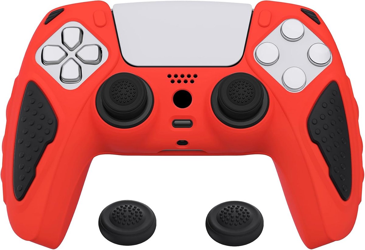 SnelShoppen - Silicone Anti-slip Case voor PS5 Controller - Duurzame Rubber Cover met Extra Grip en Thumb Grip Caps - Knight Edition (Passion Red & Bl