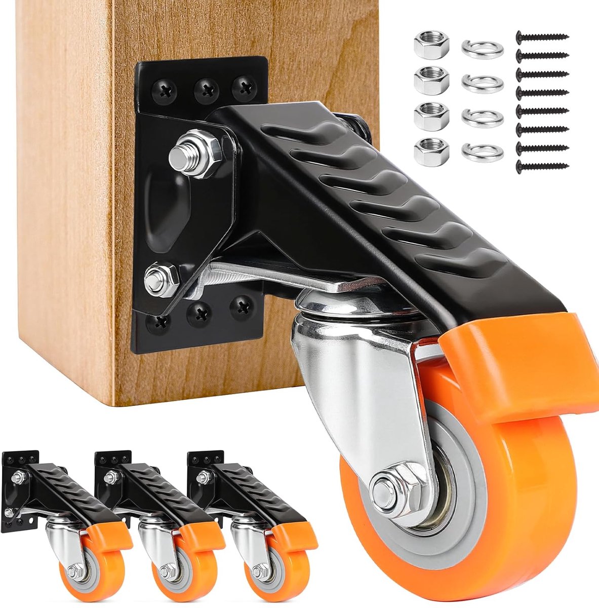 SnelShoppen - 4 Stuks Zware Duty Zwenkwielen voor Werkbank 300kg Capaciteit 63.5mm Polyurethaan met Stalen Plaat voor Meubels en Machines