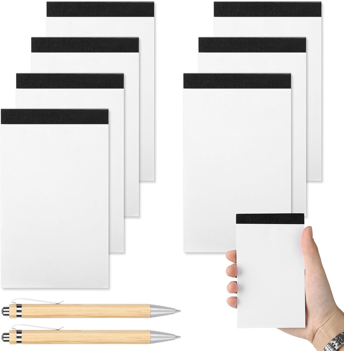 SnelShoppen - 7 Stuks A7 Notitieblokken, 80gsm Papier, 30 Vel Per Blok, Inclusief 2 Pennen, Lege Schrijfblokken voor Werk, Studie, Kantoor, School, Hu
