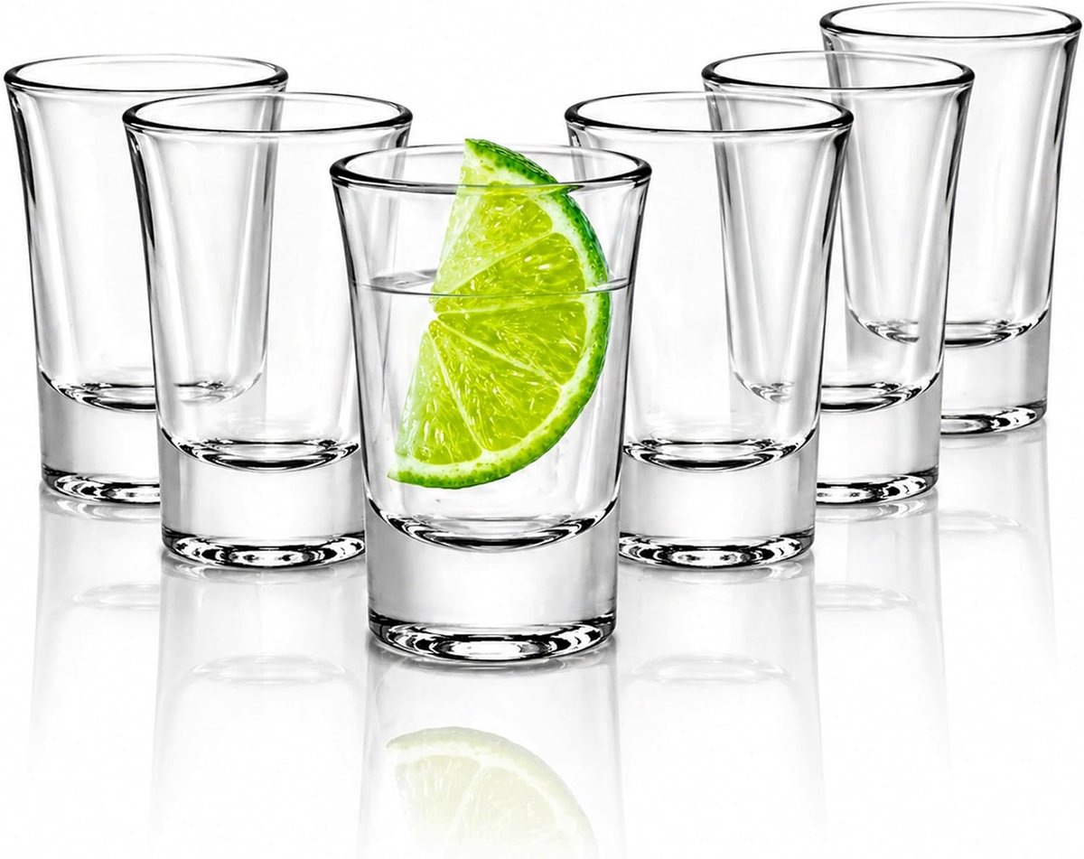SnelShoppen - Set van 6 Shotglazen met Zware Bodem - 25ml Duidelijke Glazen voor Tequila, Jello en Cocktails - Perfect voor Feestjes en Bar