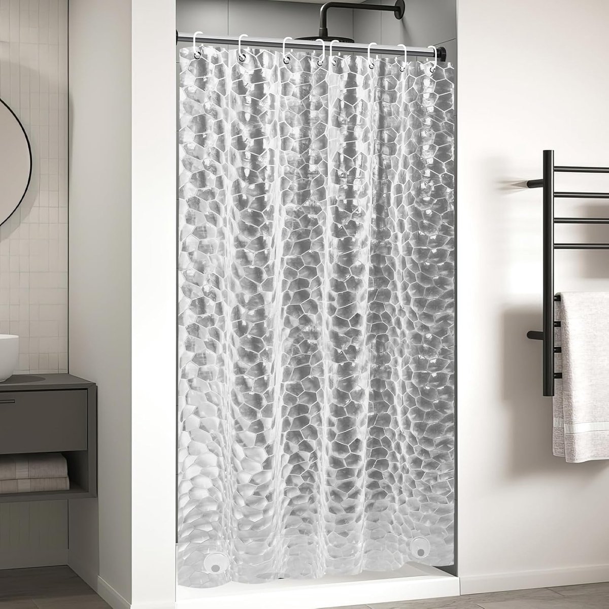 SnelShoppen - OTraki Douchegordijn 120 x 200 cm, 100% EVA Waterdicht, Antibacterieel, Met Gewichten, Inclusief 8 Ringen, Ideaal voor Kinderen en Badka
