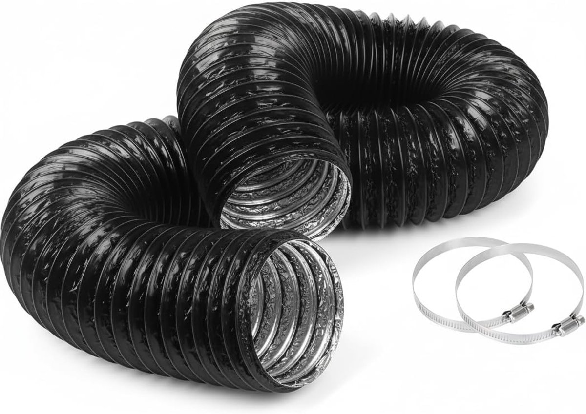 SnelShoppen - Flexibele Drainage Slang 100 mm, 1.5 m PVC met 2 Slangklemmen voor Airconditioning, Droger, Afzuigkap en Ventilatiesystemen