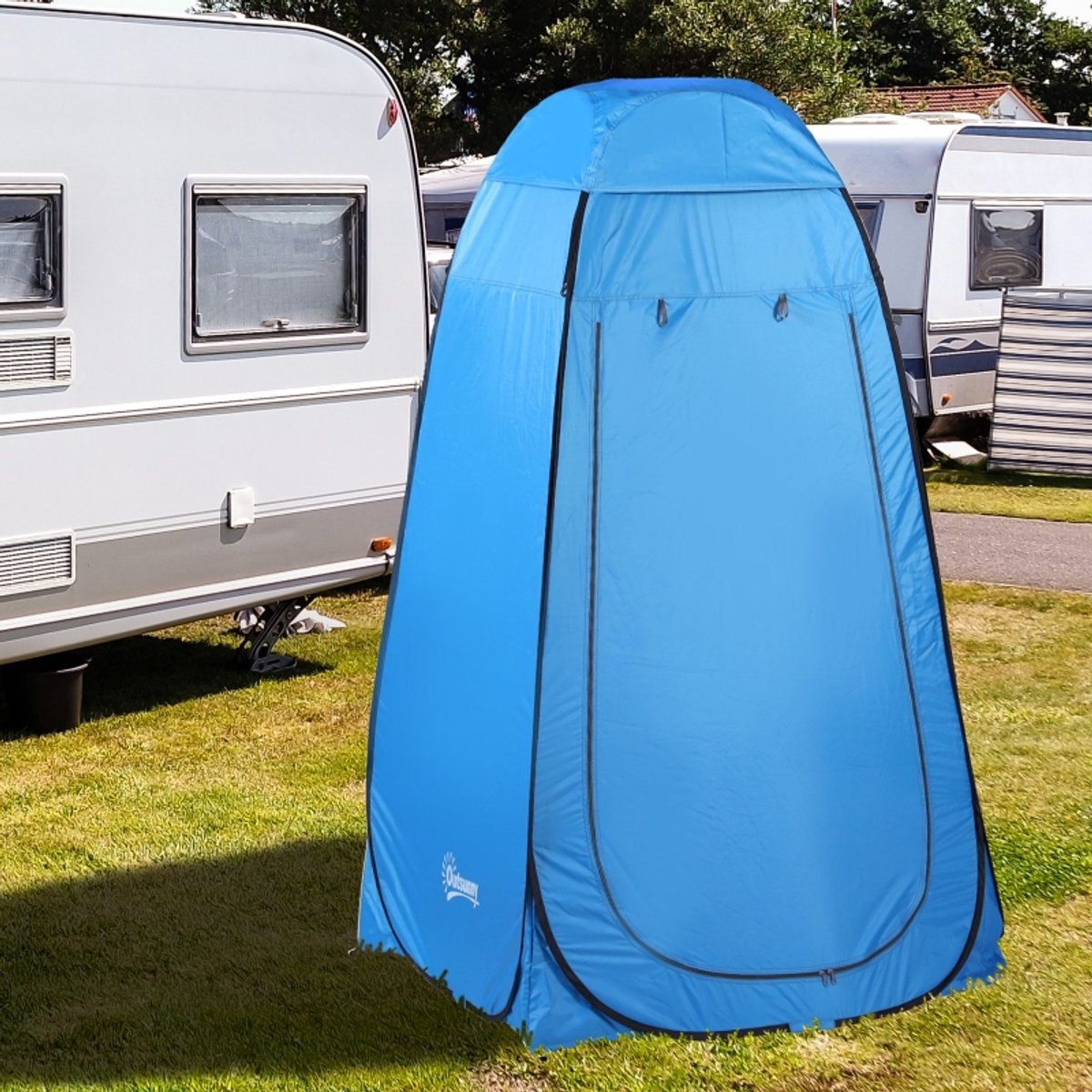 FloraGrace Pop-Up Tent Voor Een Persoon – 120 x 120 x 190 Cm – Polyester – Blauw – Mobiele Douchentent En Omkleedtent Voor Camping En Strand