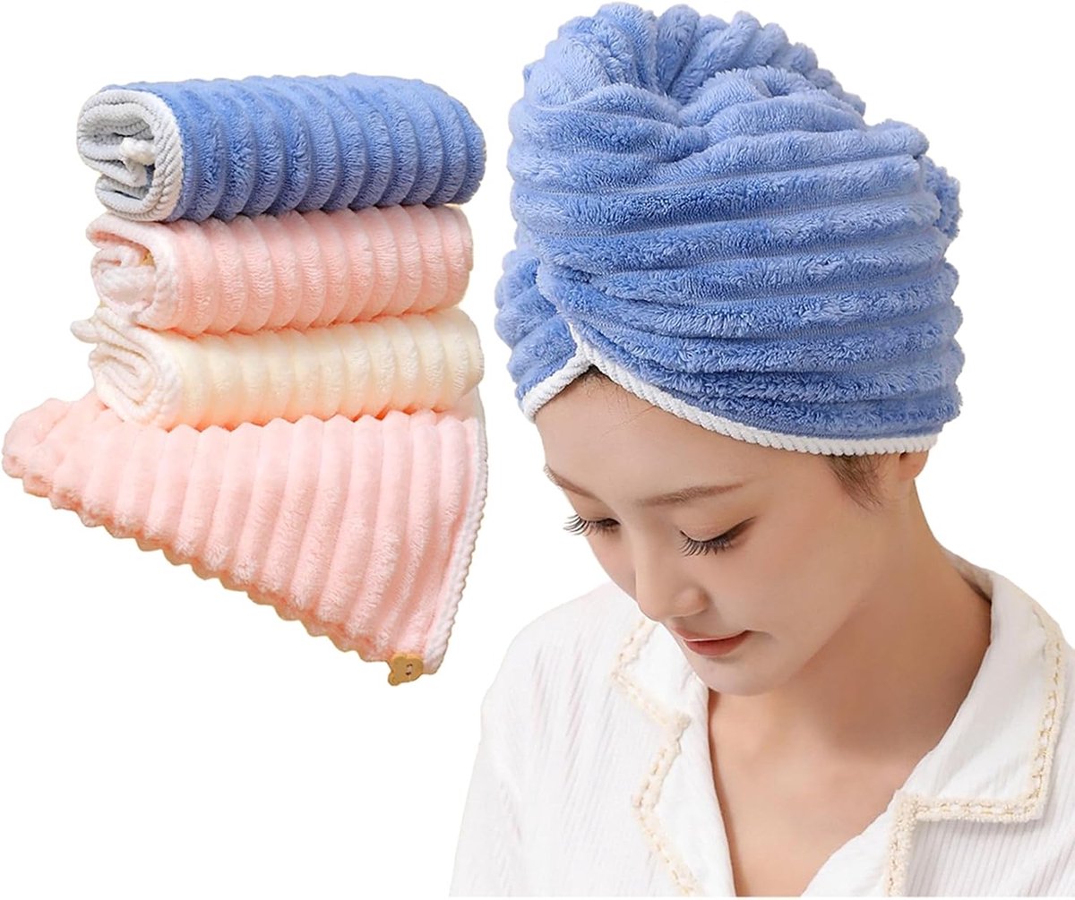 SnelShoppen - Pack van 3 Microvezel Haar Handdoeken voor Snelle Droogtijd - Super Absorberend Haar Turban Caps - Ideaal voor Golvend Haar, Bad en Thui