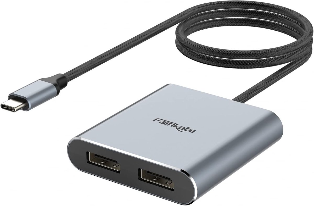 Thijox - USB C naar Dual DisplayPort MST Hub Splitter, 2x 4K @60Hz Adapter voor Windows Laptop PC, Thunderbolt 3 Compatibel, Perfect voor Multimonitor