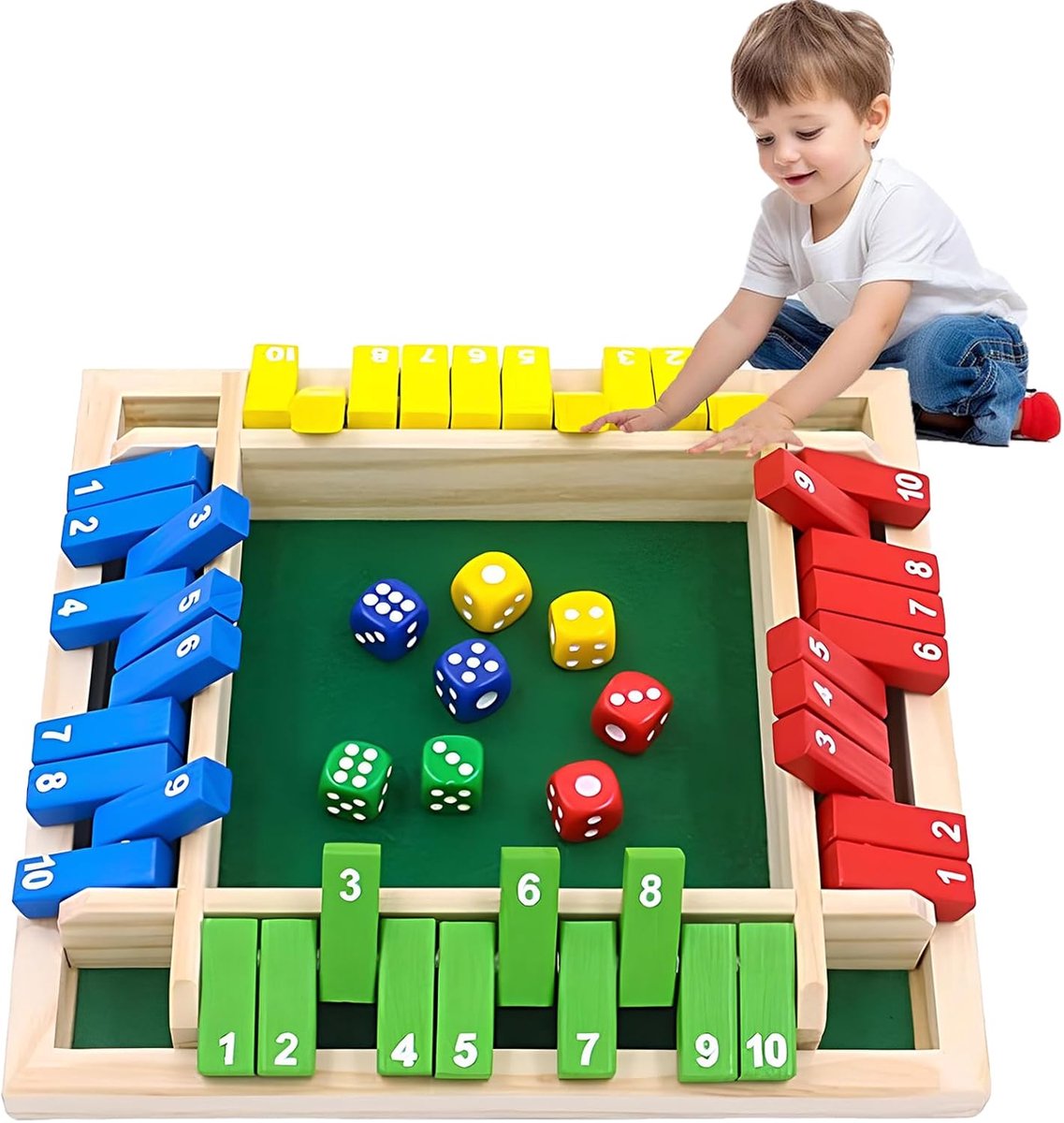SnelShoppen - Shut The Box Spel - 8 Dobbelstenen Bordspel Vouwbaar - Gezelschapsspel voor 2-4 Personen - Leer- en Sociale Activiteiten voor Kinderen 3