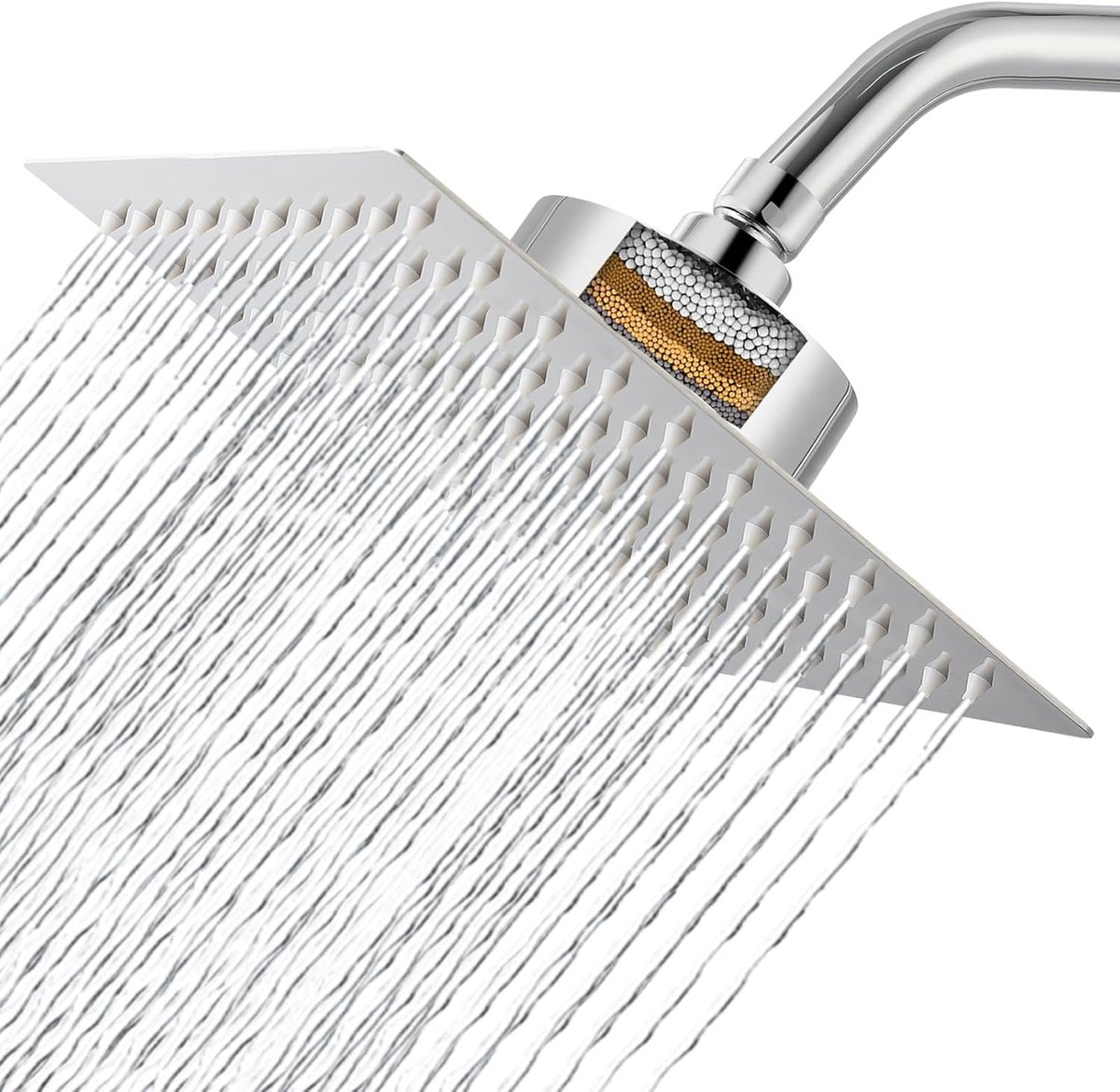 SnelShoppen - Luxe Regen Douchekop 20cm met Filter, Verbetert Huid en Haar, Chroom, Geïntegreerd Filtratiesysteem voor Zacht Water, Doucheaccessoire v