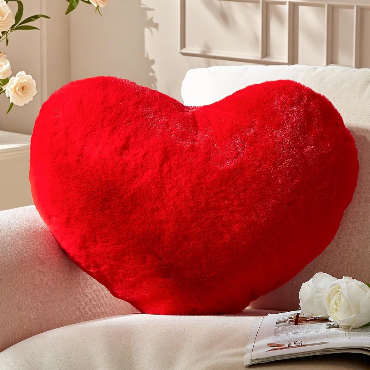SnelShoppen - Valentijnsdag Hart Kussen, Rode Hartvormige Knuffel Kussen, Aesthetic Pluche Decoratie Kussen voor Woonkamer, Sofa, Kinderkamer, Bed, Gi