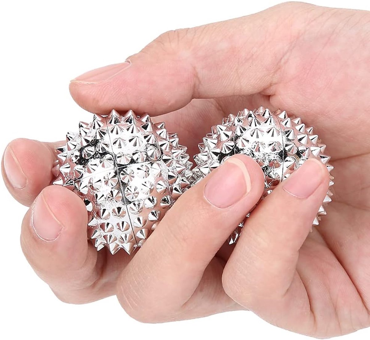 SnelShoppen - Magnetische Spiny Massage Ballen voor Stressverlichting, Fidget Speelgoed, Zachte en Flexibele Massage Tool in Zilver, Perfect voor Thui
