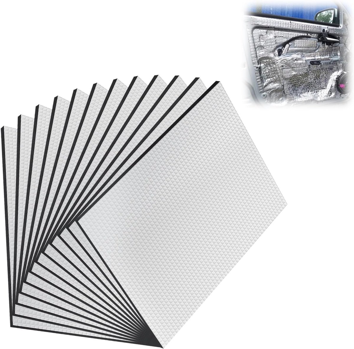 SnelShoppen - Car Insulation Mat 250 x 180 x 5 mm - 12 Stuks Zelfklevende Aluminium Folie Geluidsisolatie Mat voor Auto's, Deuren, Motoren en Partitio