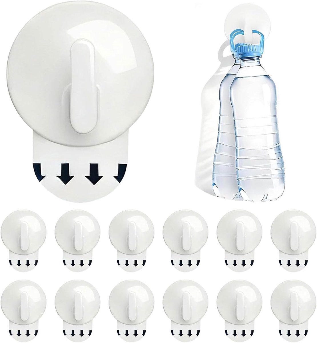 SnelShoppen - Set van 12 ronde zelfklevende wandhaken, verwijderbaar zonder resten - Ideaal voor keuken, badkamer, kinderkamer, foto's, handdoeken, ho