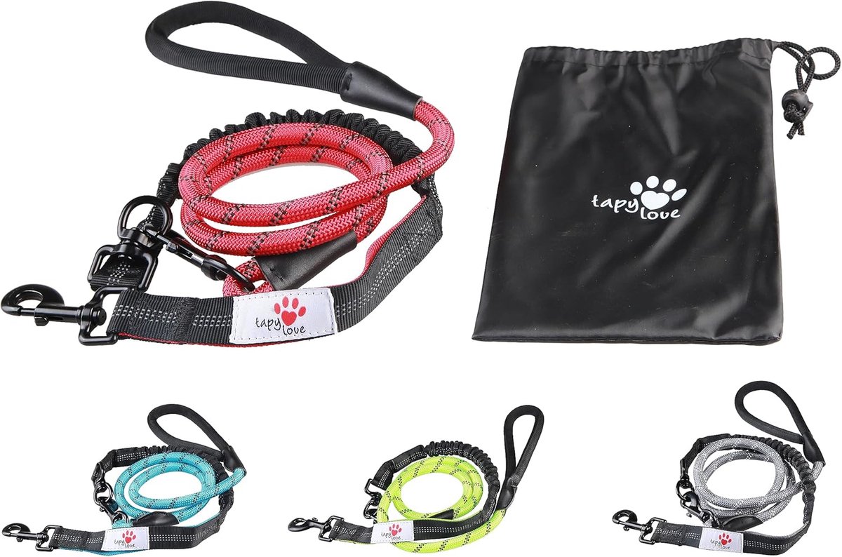 SnelShoppen - Dog Lead Bungee Leash met Carabiner, Shock Absorber, Reflecterend, Comfortabel Gewatteerd Handvat, Flexibele Hondenlijn in Groen voor Av
