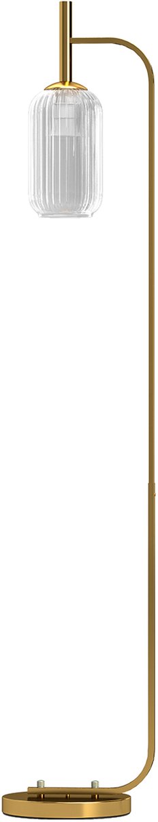 TEKROA® Vloerlamp met Glazen Lampenkap - Staande Lamp voor Woonkamer en Slaapkamer - Voetschakelaar - Metaal - E27 Fitting - Niet inbegrepen - 152 cm