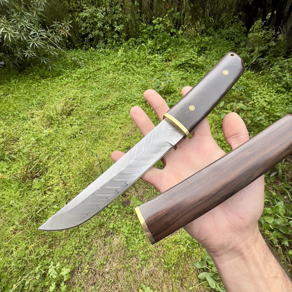 SnelShoppen - Large Tanto Knife Damas Fixed Blade Japanse Damascus Staal met Ebony Handvat - Volledig Tang Camping Mes, Perfect voor Hiking en Outdoor