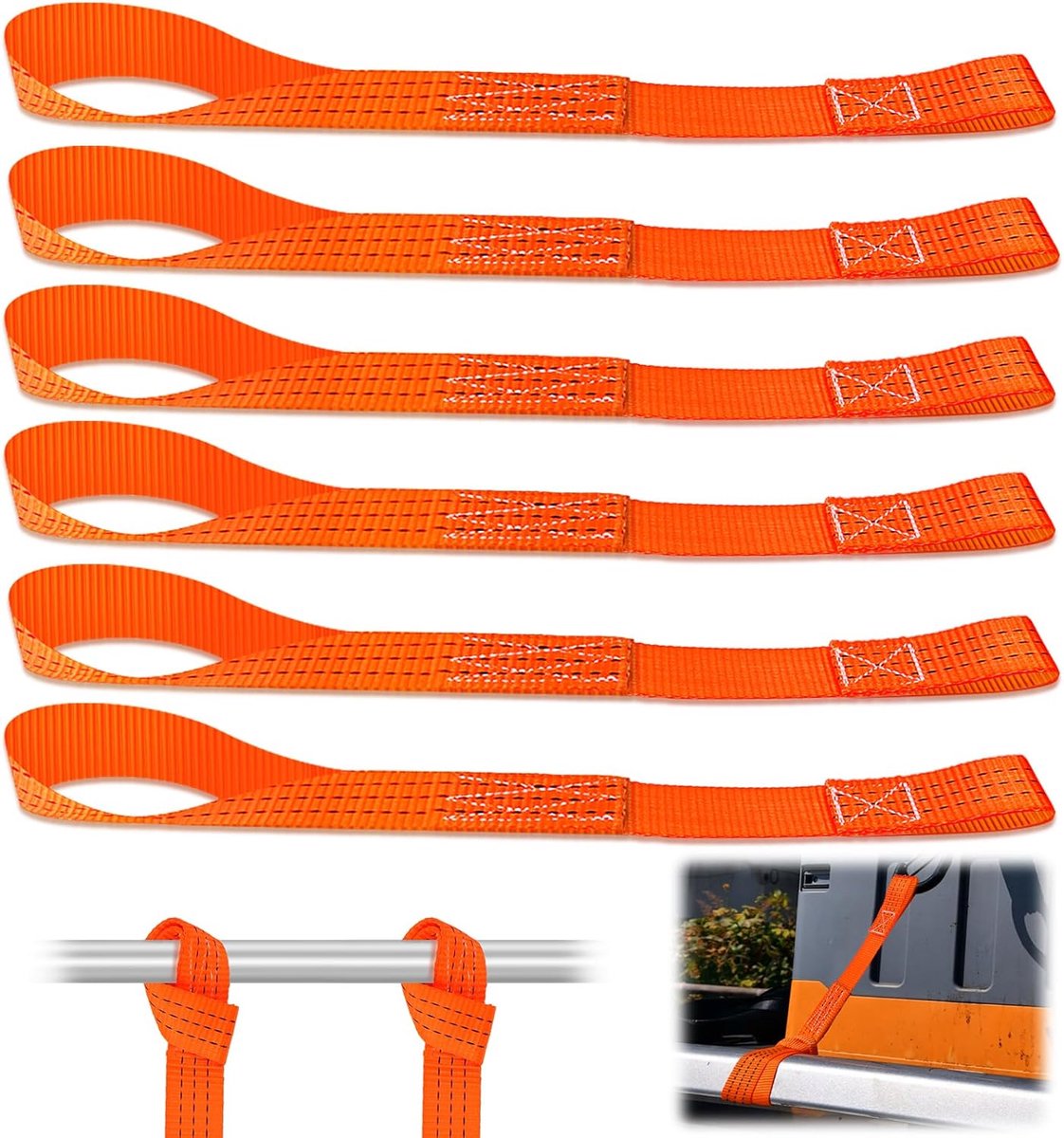 SnelShoppen - Lashing Eyelets Set van 6 - Lashing Straps 1000kg - 38mm Breed en 43cm Lang - Ideaal voor Fietsen, Motoren, Trailers, Quads, ATV's
