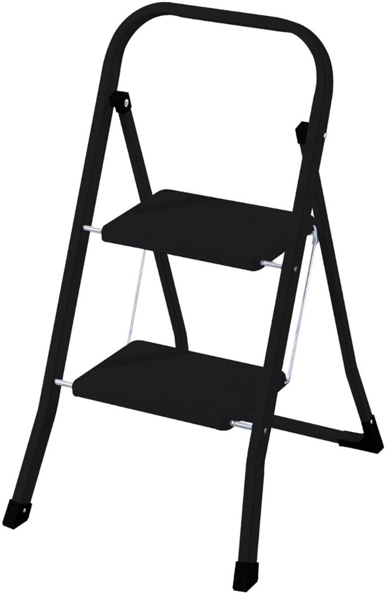 KIRA® Huishoudtrap - Opvouwbare Huishoudtrap - Huishoudtrap 2 Treden - Zwart - 47cm x 13cm x 81cm