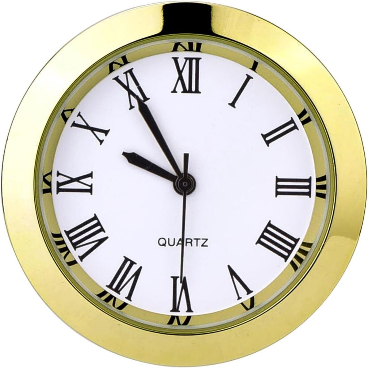 SnelShoppen - 37mm ronde quartz klok inzet met Romeinse cijfers, goudkleurige bezel, geschikt voor 35mm gat, ideaal voor wanddecoratie, woonkamer, keu