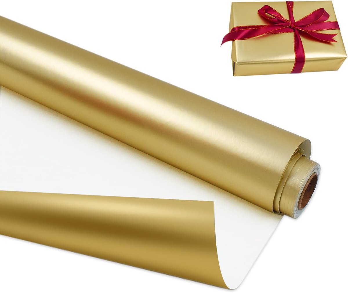 SnelShoppen - Goudkleurig Metallic Cadeaupapier 43 cm x 12 m - Effen Mat, Milieuvriendelijk, Perfect voor Verjaardagen, Bruiloften, Babyshowers en Fee