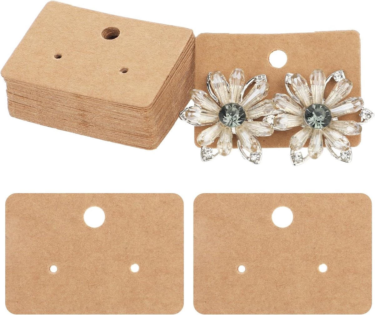 SnelShoppen - Set van 100 Kraft Papier Presentatiekaarten voor Sieraden, 8.2 x 3.2 cm, Bruin, Met Gaten, Voor Earring Cards en Creatieve Ontwerpen