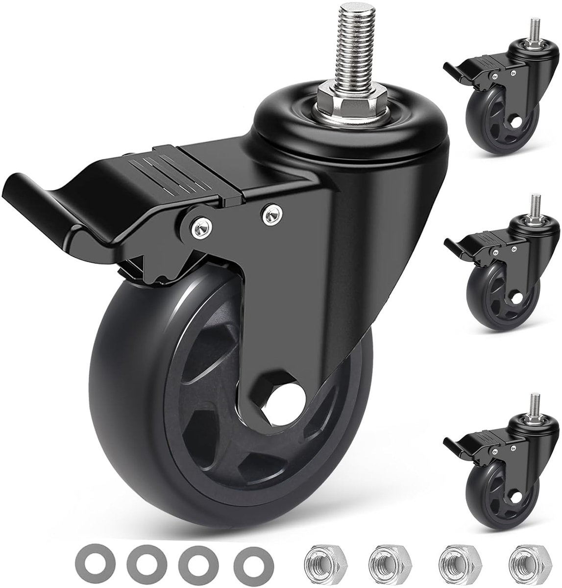 SnelShoppen - 100 mm Zwenkwielen met Rem - 4 Stuks Meubelwielen Heavy Duty - 360° Rotatie en Dubbele Rem - Incl. Montageaccessoires - Voor Binnen en B