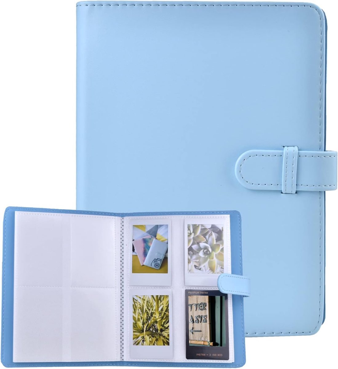 SnelShoppen - Fotoalbum 128 Pockets voor 3 inch Fuji Instax Mini 11/9/8/7+/EVO/25/90 - Blauw PU Leer, Waterdicht, Compact, Perfect voor Herinneringen