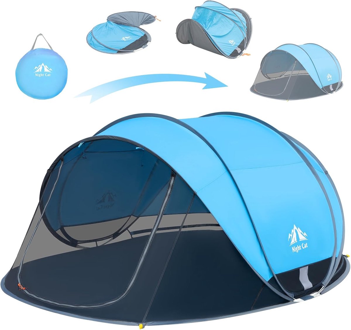 Night Cat Pop-up Strand Tent: 3 4 Personen Kampeer Strandcabine met Muggennet UV-bescherming 50+ Zonbescherming voor Outdoor