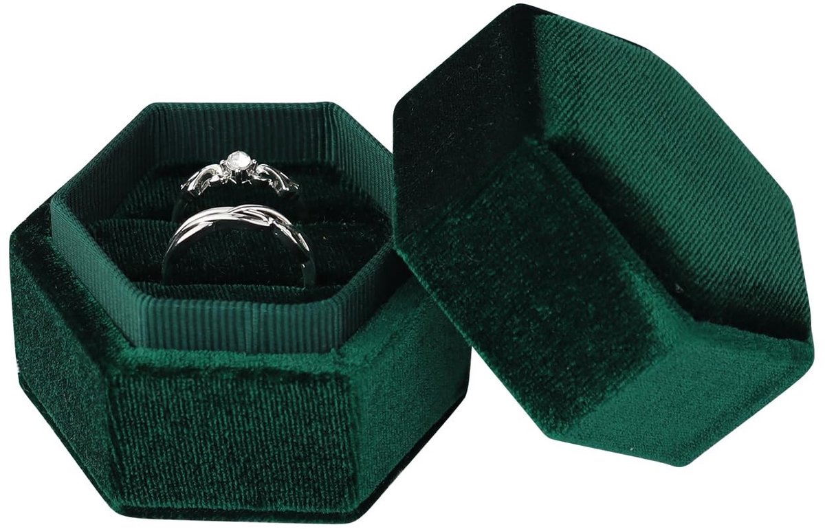 Dailygoods- Ringdoos Zeshoekig - Bruiloft/Ringdoosje - Sieraden Cadeaudoos - Fluweel - 5 x 4,4 x 4,1 cm - Lichtgewicht 26 gram - Sieradenbox