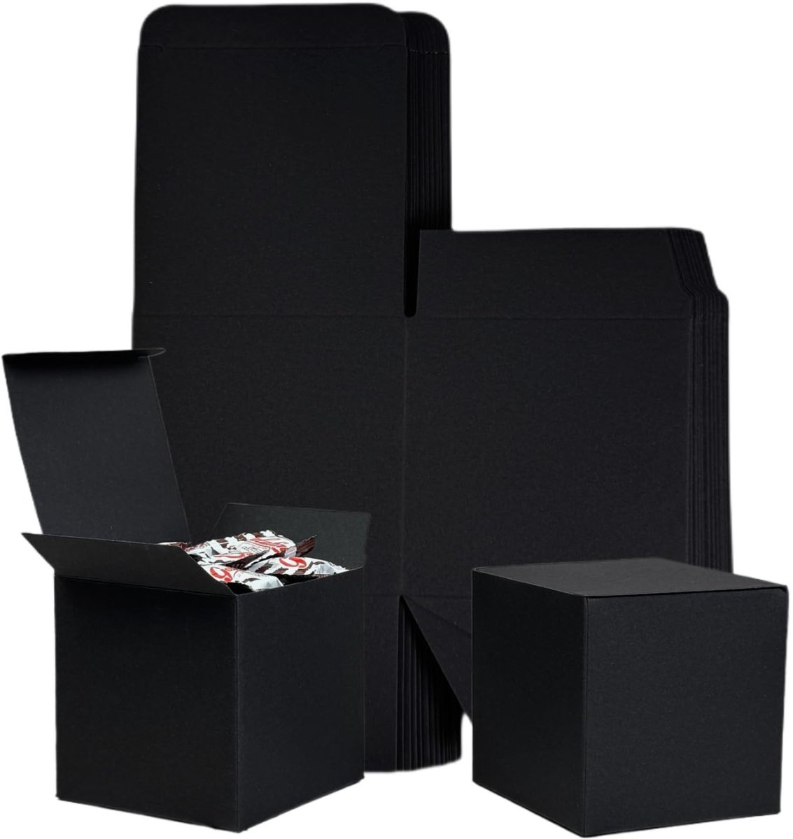 Dailygoods- Doosjes 50 stuks - Zwart Kraftpapier - Vierkante Doosjes met Deksel - Milieuvriendelijk - Eenvoudig te Monteren - Perfect voor Geschenken - Geschenkdozen