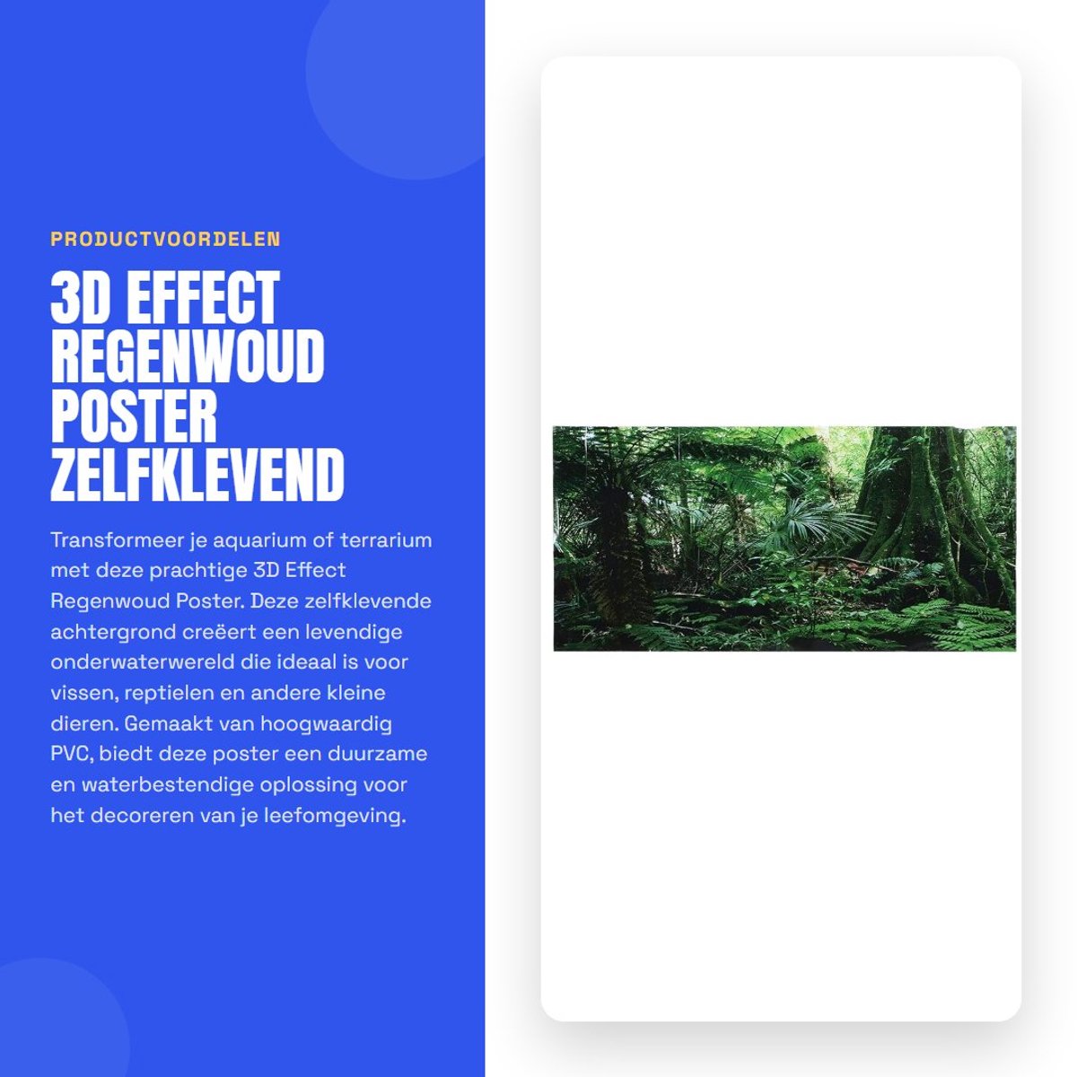 Dailygoods- Aquarium Achtergrond 3D Effect - Zelfklevend - PVC Muursticker - Onderwater Poster - Regenwoudpatroon - Afmeting 61 x 30 cm - Aquariumstickers