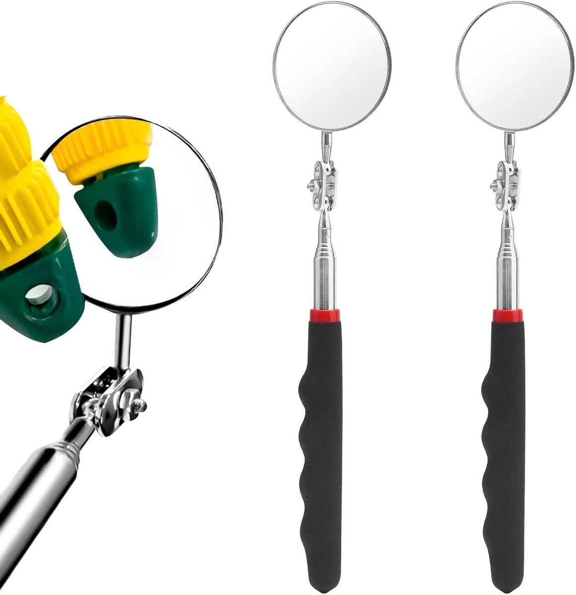Telescopische inspectiespiegel, 2-delige set, 360 graden rotatie, verlengbare handgreep voor auto- en machine-inspectie