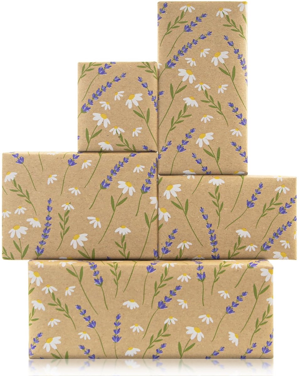 Dailygoods- Bloemenpapier Lavendel/Madeliefje - Inpakpapier Verjaardag - Cadeaupapier Rollen - Kraftpapier 17"x10' - Scheur- en kreukbestendig - Perfect voor Geschenken