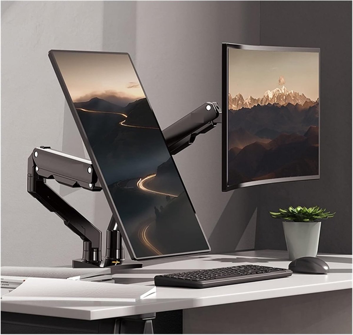 Monitor Arm - Dubbele Schermhouder - Ergonomisch Werken - Volledige Flexibiliteit - 27-34 Inch - Zwart