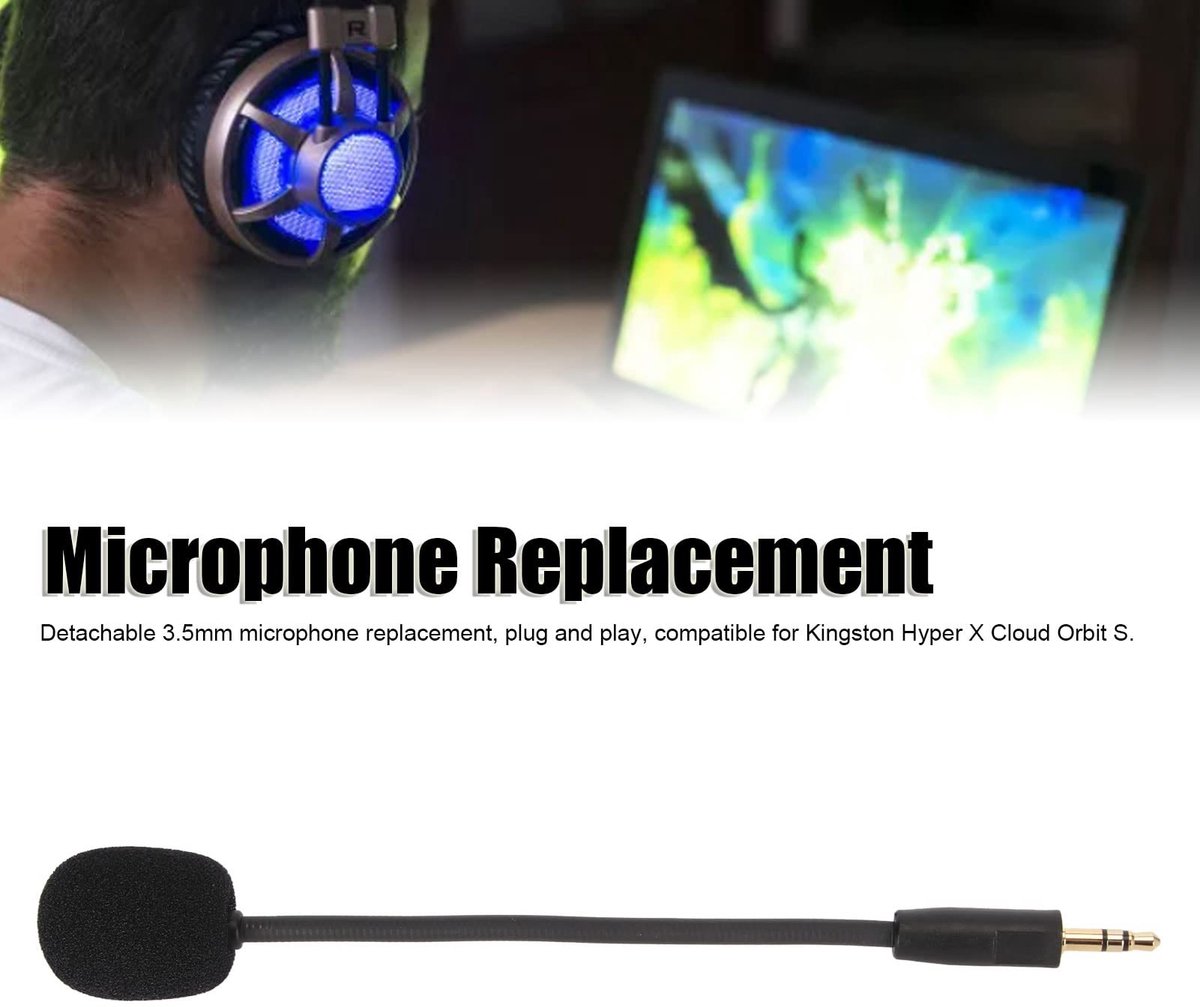 Dailygoods- Gamingmicrofoon met afneembare microfoonarm - Draadloze microfoon - Ruisonderdrukking - Omnidirectioneel - 3,5 mm vergulde stekker - Ideale vervanging voor Hyper X Cloud Orbit S