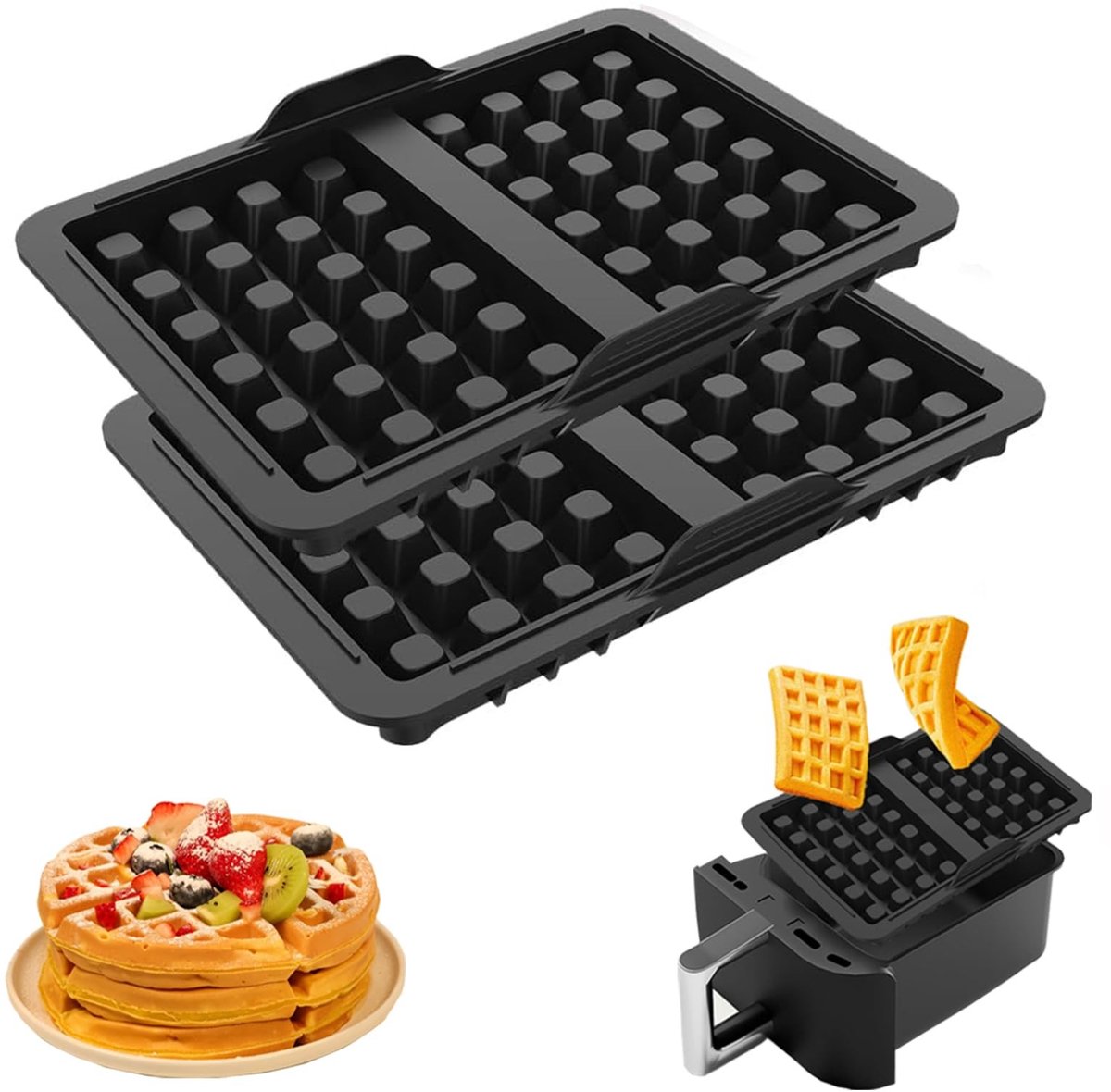 Dailygoods- Wafelvorm Herbruikbaar - Siliconen Bakvormen - Knapperig Bakresultaat - Voor Airfryer - Set van 2 - Duurzaam Materiaal - Siliconen Bakvorm