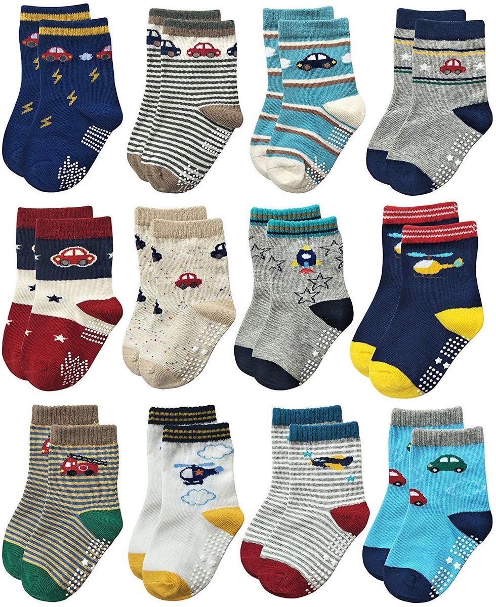 Dailygoods- Antislip Sokken - 12 Paar Katoenen - Grip voor Baby/Peuter - Crew Lengte - Ademend - Stabiliteit met Antisliphandvatten - Babysokken
