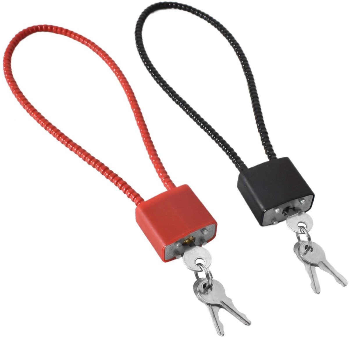 Solidchoice - 2 stuks kabelslot, robuust met lange beugel en 3 sleutels voor koffer, poort, fiets, fitnessstudio, kast (zwart, rood)