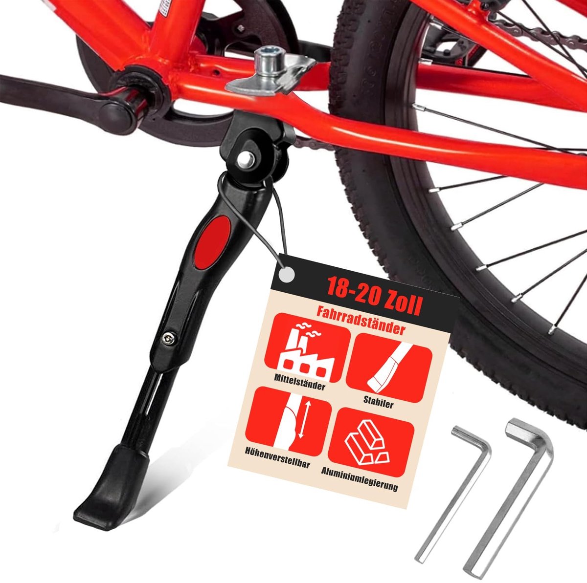 Solidchoice- Fietsstandaard 18/20 inch - Hoogte verstelbaar 4 cm - Aluminiumlegering - Antislip - Kinderfiets - Middensteun - Fietssteun