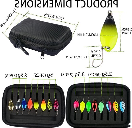 Complete Set van 16 Stuks Vissen met Lepels, Aas, Spinner en Blinkers voor Forel, Baars, Zander en Snoek met Lure Box en Praktische Visspullen — afbeelding 5