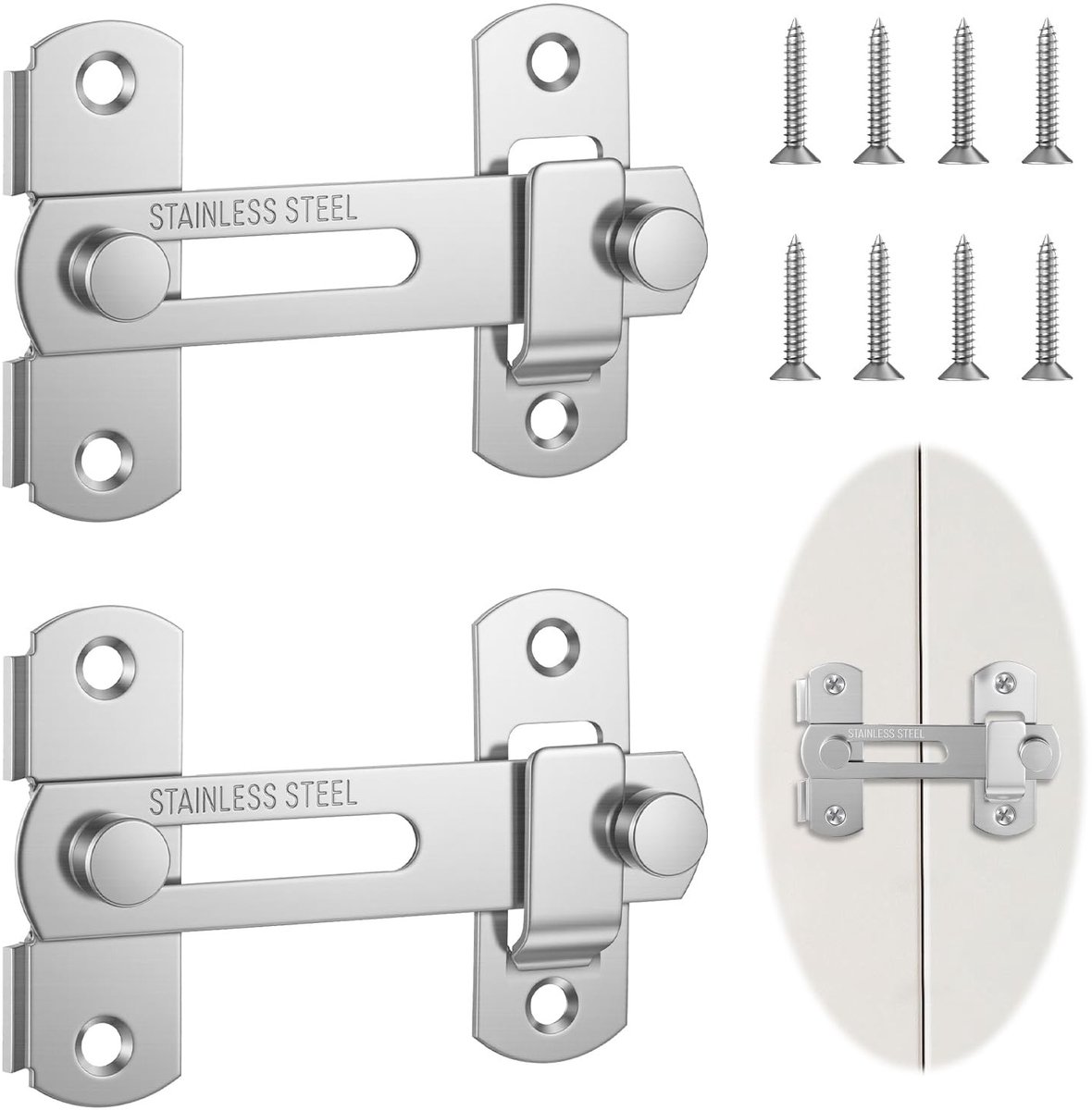 Dailygoods- Deurslot Roestvrij Staal - Kiep/sluitgrendel - Schuifdeurslot - Nachtschootslot - Tuinhekslot - 2-pack Deurgrendels 10 cm - Deurgrendel