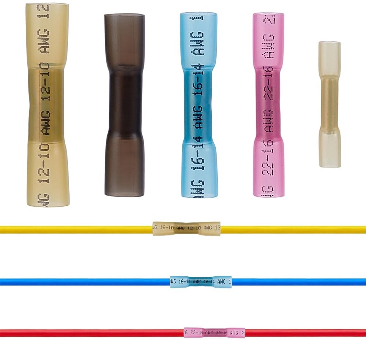Dailygoods - 160 Stuks Waterdichte Krimpaansluitingen in 5 Kleuren
