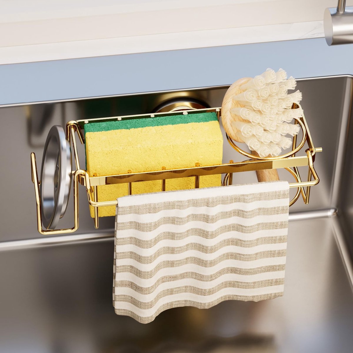 Dailygoods- Afwassponshouder Antiroest - Sponshouder met Zuignap - Gootsteen Organizer - Opbergspons - Vaatdoekhouder - Geschikt voor Glad Glas en Metaal - Gootsteenorganizer