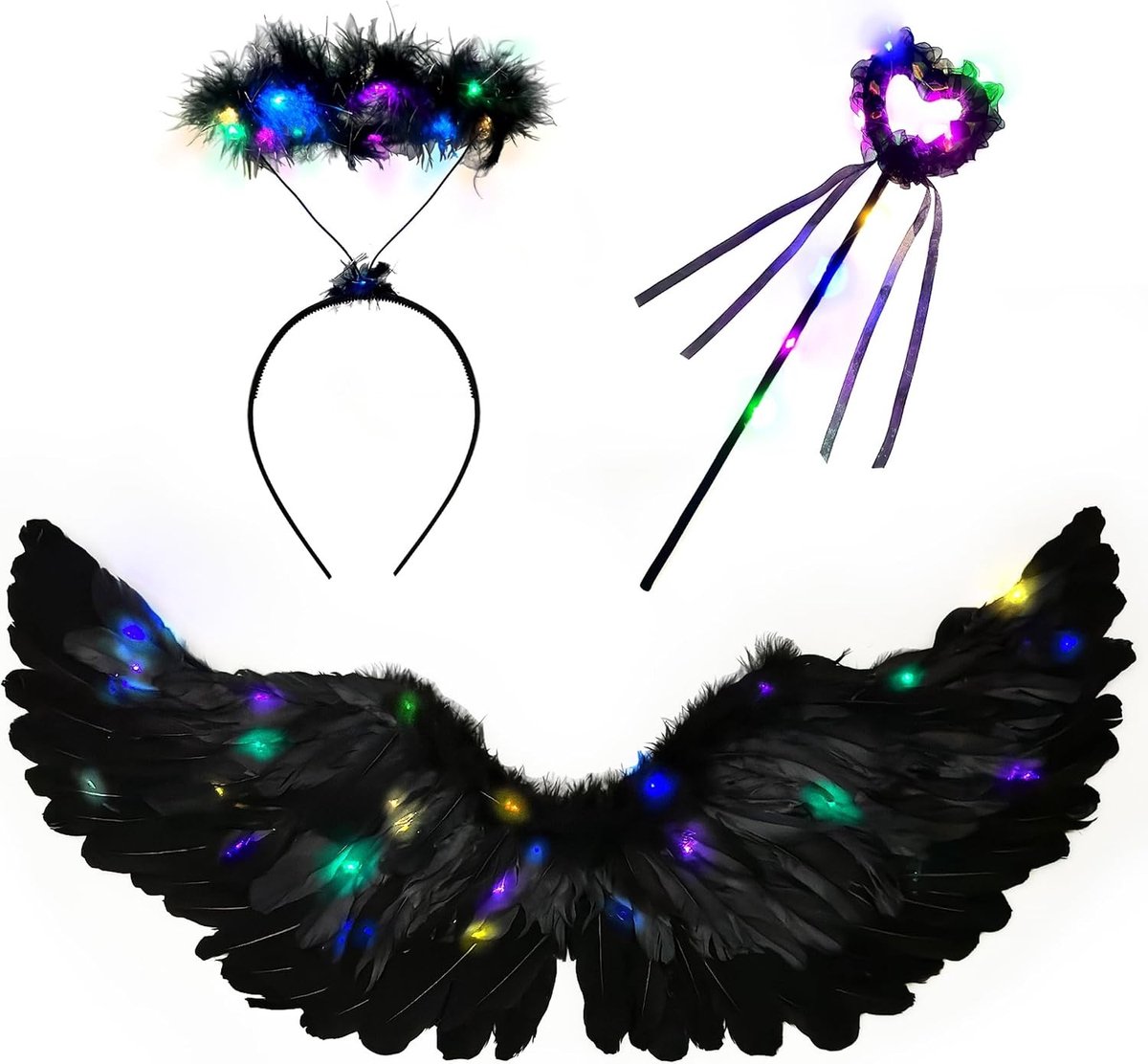 Vrouwelijk LED Engel Kostuum met Vleugels en Halo voor Halloween, Carnaval en Feestjes