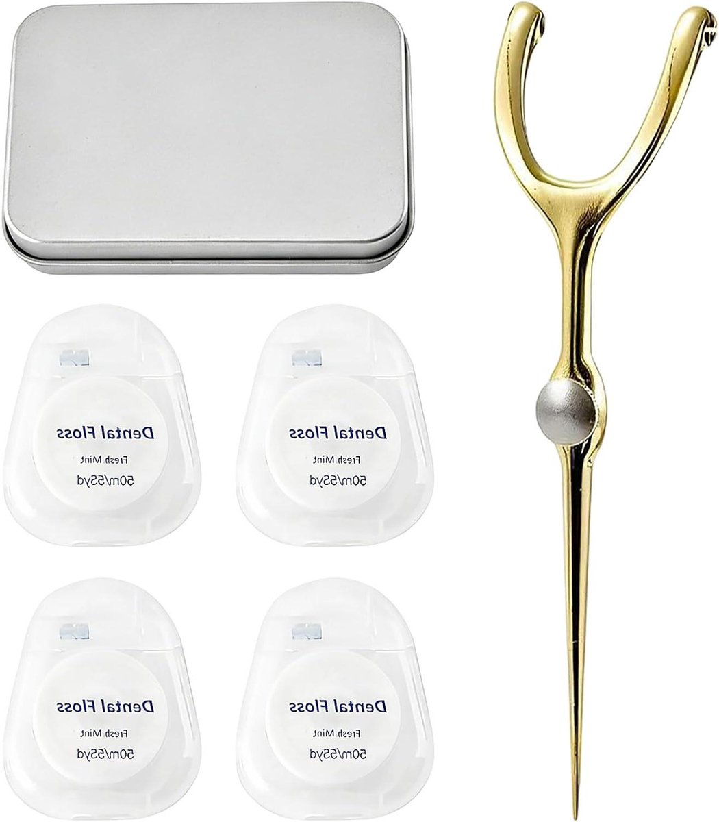 Roestvrijstalen Flosset - Herbruikbare Tandzijde Houder - Mondhygiëne Onderhouden - Duurzaam en Milieuvriendelijk - 14 cm - Zilver