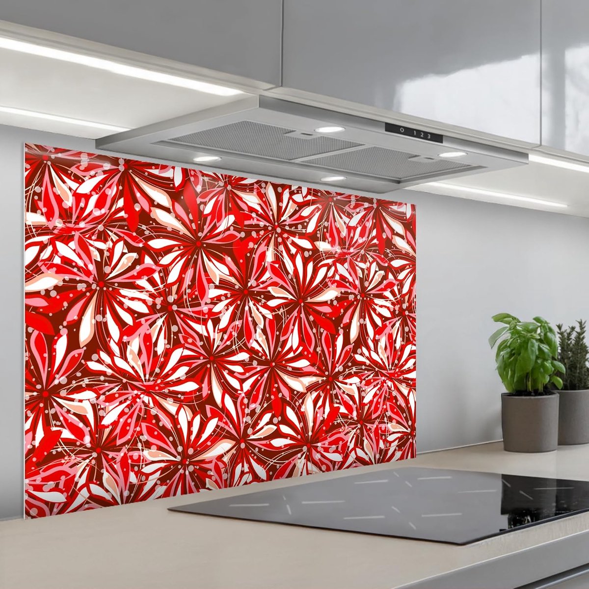 keukenachterwand 55x80 cm zelfklevend keuken decoratie accessories home kitchen spatscherm Bloesem - Rood - Patronen - Bloemen